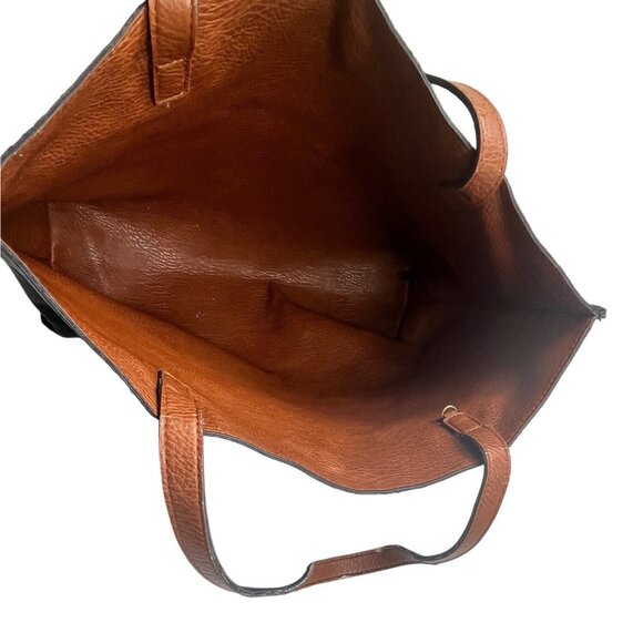 Large Black/Brown reversibleLeather Tote Bag 19x16 Inches 82c - Picture 8 of 15